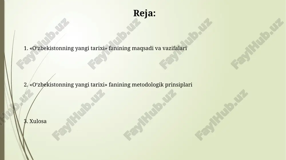 tadi. xolislik prinsipi "xolislik prinsipi" tarixiy voqealarni 100% xolisona oʻrganishni talab etadi, unda 2 tomonlama yondashuvga yoʻl qoʻyilmaydi, barcha qarashlar teng baholanadi va oʻrganiladi. oʻzbekistonning yangi tarixi, xolislik prinsipi 1917-yildan soʻng, mamlakatimizda boʻlib oʻtgan 2 ta rejimni – sovet va mustaqillik davrlarini bir-biriga zid tarzda oʻrganadi. tarixiylik prinsipi tarixiylik prinsipi, har qanday hodisani oʻz vaqti, sharoiti va 1917-2024 yillarda oʻzbekiston tarixi doirasida oʻrganish muhim metodologik tamoyildir. ushbu prinsipda jamiyatning 20-30-yillardagi holati, taraqqiyot qonuniyatlari, shuningdek, 1991 yildagi mustaqillik e'lon qilinishi xolisona aks etadi. ijtimoiy yondashuv prinsipi ijtimoiy yondashuv prinsipi jamiyatdagi barcha tabaqa va guruhlarning, shu jumladan 70-80 % aholini tashkil etuvchi dehqonlarning manfaatlarini hisobga olishni taqozo etadi. bu tamoyil turli xil siyosiy qarashlarga ega boʻlgan 300 dan ortiq ziyolilarning xatti-harakatlarini toʻgʻri baholash, ularning maqsadlarini tushunish imkonini beradi. siyosiy yondashuv prinsipi siyosiy yondashuv prinsipi davlat qurilishida, ijtimoiy-iqtisodiy islohotlarda muayyan siyosiy maqsadlarni ko'zlash, 20-asr oxiridan yangi bosqichga ko’tarilgan. ushbu prinsip marksistik mafkura ta'sirida …