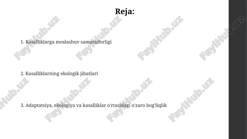 hlar, masalan, o'rmonlarning kesilishi, odamlar va hayvonlar o'rtasida aloqani kuchaytirib, zoonotik kasalliklarning (covid-19 kabi) tarqalish xavfini 20% ga oshiradi. e'tiboringiz uchun rahmat @taqdimot_robot image1.png