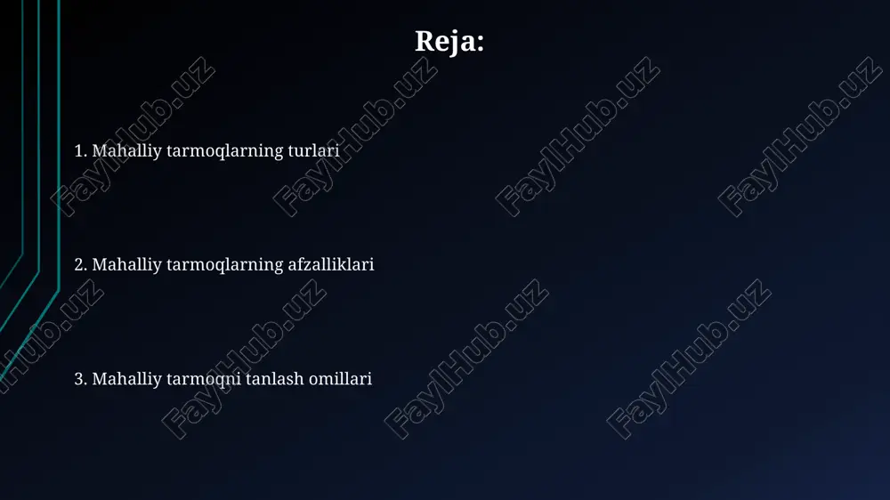 kni ta'minlaydi, lekin uning maksimal tezligi 9.6 gbit/s bo'lsa ham, simli (gigabit ethernet) 1 gbit/s barqarorligi muhimligini hisobga oling. e'tiboringiz uchun rahmat @taqdimot_robot image1.png
