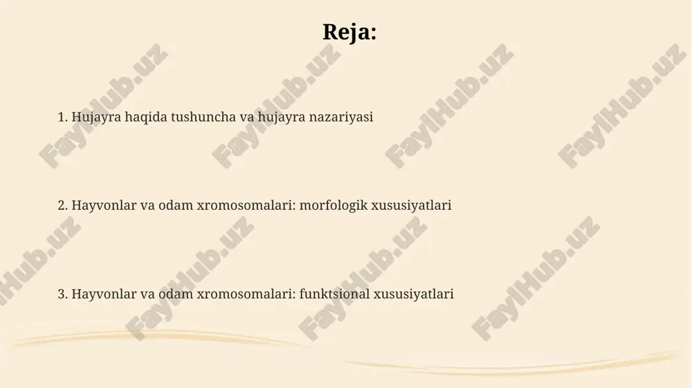 ni tashuvchi dnkning zichlashgan shakllaridir. xromosomalar telomerlar bilan himoyalangan, centromerlar esa xromosoma bo'linishida muhim rol o'ynaydi. ularning tuzilishi hujayra bo'linishi jarayonida genetik materialning barqarorligini ta'minlaydi. e'tiboringiz uchun rahmat @taqdimot_robot image2.png