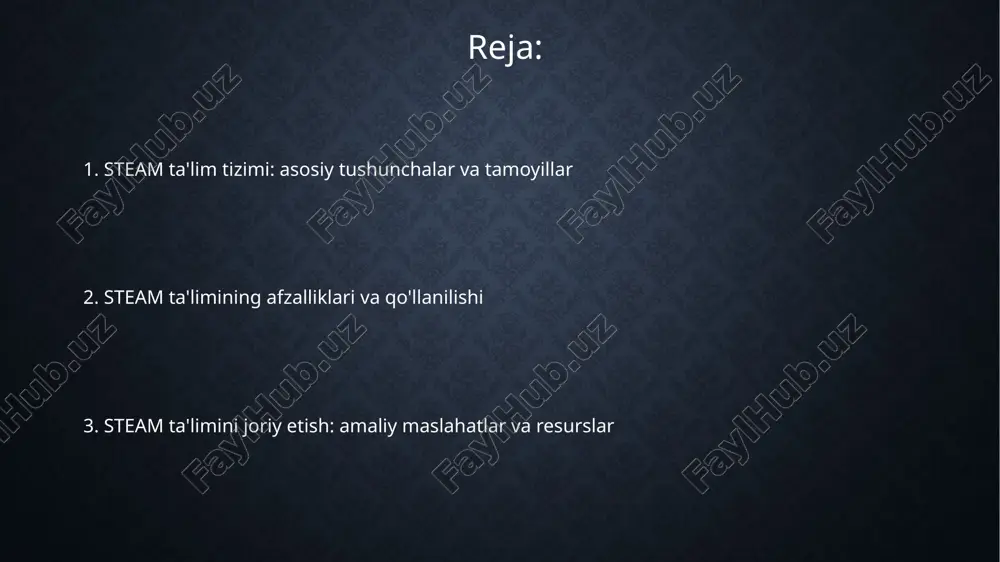 qituvchilarning yetishmasligi, ayniqsa, 40% kam tajribaga ega boʻlgan oʻqituvchilar uchun trening dasturlari zarur. amaliyotdagi qiyinchiliklardan biri - bu maktablarda 25% holatlarda steam loyihalari uchun yetarli resurslar va zamonaviy laboratoriyalar mavjud emasligi, moliyalashtirishni talab etadi. e'tiboringiz uchun rahmat @taqdimot_robot image2.png