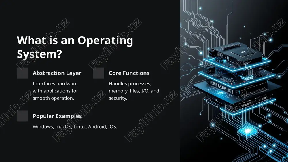 . hardware supports wide hardware: servers, desktops, embedded devices. licensing open source under gpl; free to use and modify. market presence runs 96.4% of top one million global servers. 6 android overview kernel modified linux kernel crafted for mobile devices. file system uses ext4, similar to desktop linux systems. security permissions system and google play protect; fragmentation risks exist. hardware supports wide range: smartphones to iot devices. licensing open source (apache license); proprietary google services included. market share 85.5% of global mobile os market share. 7 ios overview kernel xnu kernel, optimized for mobile devices. file system apfs optimized for flash storage, same as macos. security robust security via strict app review and sandboxing. hardware exclusive to apple iphones, ipads, and ipods. licensing proprietary, bundled with apple devices. market share 14.26% of the global mobile os market. 8 ios overview kernel xnu kernel, optimized for mobile devices. file system apfs …
