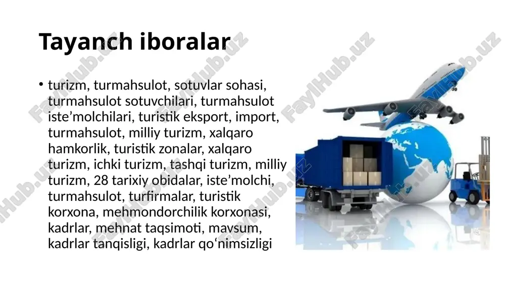 liyat sifatida izohlaydi. xalqaro marketing bevosita xalqaro bozorlar hamda ulardagi savdo va bohsqa iqtisodiy hamkorlik aloqalari bilan bog‘liq tarzda amalga oshadi. o‘zbekistonning xalqaro marketing subyekti sifatida tadqiq etishda, uning eksport, import hajmi, shuningdek, tashqi savdo aylanmasi va tashqi savdo hamkorlari haiqda ma’lumotlarni tahlil qilish muhim ahamiyatga ega. o‘zbekistonning 2017-2019 yillardagi tashqi savdo aylanmasi (mln. aqsh dollari) xalqaro marketingni rivojlantirish jarayonida bozorlar tahlili bo‘yicha uchta tushuncha paydo bo‘ldi: kengaytirilgan milliy bozor tushunchasi ko‘p millatli bozor tushunchasi global bozor tushunchasi turizm sanoati tarixi turizm industriyasida marketing faoliyatlari xx asr oxirlarida, tunash va sayohat byurolari bilan birgalikda angliya va keyinchalik yevropa qit’asida amalda qo‘llanila boshlagan. turizm marketingining tizimli (tizimtik) bir shaklda inobatga olinishi va o‘rganilishi 1950-yillarda yevropada amalda qo‘llanilgan. ikkinchi jahon urushigacha lyuks bir iste’mol soha bo‘lgan turizm tarmog‘i, urushdan keyin yevropadagi sanoatlashuv harakati bilan birga rivojlanishga va tarqalishga boshlagan. iste’molchilarning sotib olish imkoniyatlari ortgan va turizm tarmog‘i xalqaro bir xususiyat qozonib talab …