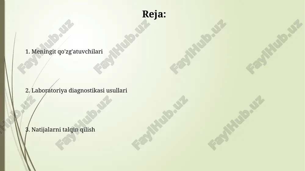 niqlash tashxis uchun muhim, ayniqsa 72 soat ichida spinal suyuqlikda aniqlash kerak. zamburug'li meningit patogenlari zamburug'li meningit patogenlari orasida cryptococcus neoformans eng keng tarqalgani hisoblanadi, ayniqsa immuniteti past bemorlarda, masalan, oiv/oits bilan kasallanganlarda. candida turlari, jumladan candida albicans, kamroq tarqalgan zamburug'li meningit sababchisi bo'lib, ko'pincha jarrohlik aralashuvlaridan so'ng yoki immunitet tanqisligi holatlarida uchraydi. parazitar meningit patogenlari parazitar meningit patogenlari orasida *angiostrongylus cantonensis* eng keng tarqalgani bo'lib, odatda kalamushlar orqali yuqadi va 20 dan ortiq holatlar aniqlangan. gnatostomiaz kabi kam uchraydigan parazitar sabablar ham mavjud; *gnathostoma spinigerum* lichinkalari meva-sabzavot orqali yuqishi, diagnostika qiyinligi bilan ajralib turadi. yuqish yo'llari ko'pchilik meningit qo'zg'atuvchilari, masalan, *neisseria meningitidis* nafas yo'llari orqali, ya'ni yo'talish yoki aksirish orqali 1-2 metr radiusda havo-tomchi orqali tarqaladi. bakterial meningit, ayniqsa *streptococcus pneumoniae* va *haemophilus influenzae* b turi bilan bog'liq turlari, bemor bilan uzoq muddatli, yaqin aloqada bo'lish, masalan, 0.5-1 metrlik masofada tarqalishi mumkin. xavf omillari immun tizimining zaiflashishi, masalan, oiv/oits …