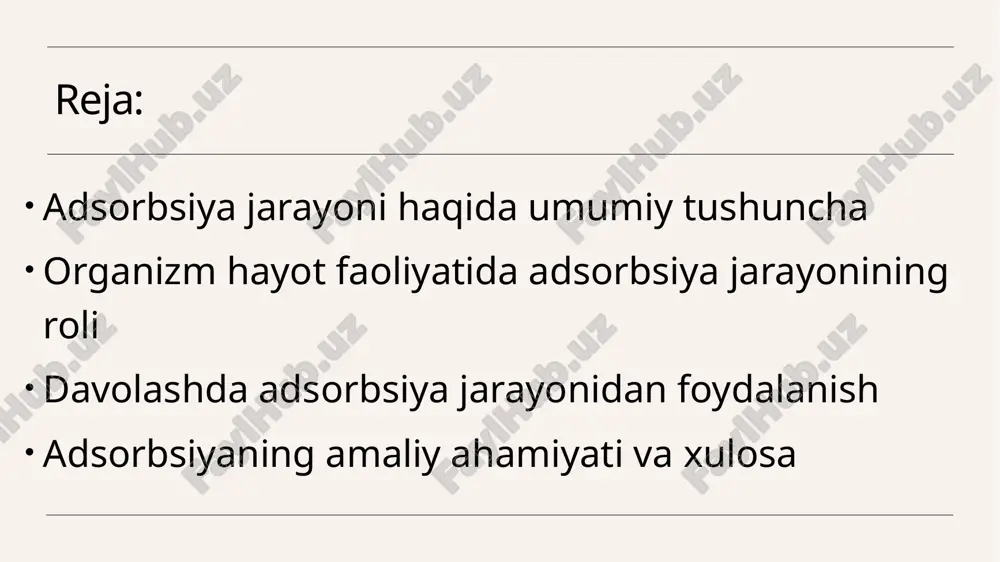 ishi osonlashadi. shuningdek, organizmda sodir bo‘ladigan ba’zi fiziologik jarayonlar — masalan, fermentlarning faoliyati, gormonlarning ta’siri yoki toksinlarning neytrallanishi — ham adsorbsiya hodisasi orqali yuz beradi. natijada adsorbsiya organizmning tabiiy muvozanatini saqlashda, hujayralarning faol ishlashida va umumiy sog‘lom hayot faoliyatida katta rol o‘ynaydi. uning buzilishi moddalar almashinuvining izdan chiqishiga sabab bo‘lishi mumkin. davolashda adsorbsiya jarayonidan foydalanish tibbiyotda adsorbsiya printsipiga asoslangan adsorbentlar keng qo‘llaniladi. eng mashhur adsorbentlardan biri — aktivlangan ko‘mir bo‘lib, u zaharli moddalarni o‘ziga tortib olib, ularning qonga so‘rilishiga yo‘l qo‘ymaydi. bundan tashqari, enterosorbentlar (masalan, enterosgel, smekta, polisorblar) ham ichak orqali toksinlar, mikroblar chiqindilari va zararli moddalarni adsorbsiya qilib chiqarib tashlaydi. ular oshqozon-ichak tizimi buzilishlarida, allergiyada va zaharlanish holatlarida samarali qo‘llaniladi. og‘ir zaharlanish yoki buyrak yetishmovchiligi holatlarida esa hemosorbsiya usuli qo‘llaniladi. bunda bemorning qoni maxsus apparat orqali o‘tkazilib, adsorbent yuzasida zararli moddalar ushlab qolinadi. bu usul hayotni saqlab qolish uchun juda muhimdir. shuningdek, plazmasorbsiya va lyukosorbsiya kabi zamonaviy tibbiy texnologiyalar …