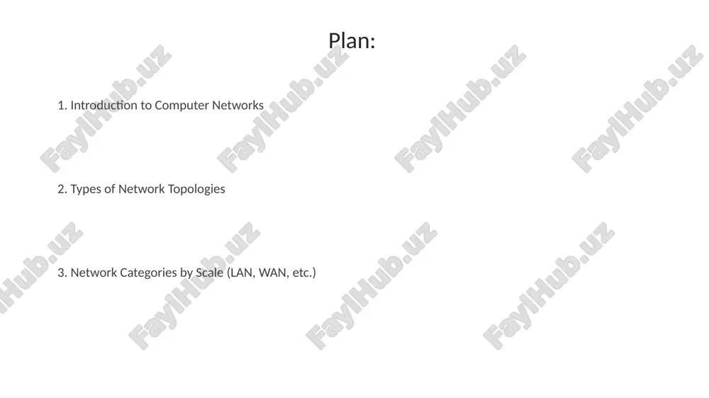 such as wpa3 encryption for wireless networks and firewalls to prevent unauthorized network access. consider the number of devices needing network access; a small office with fewer than 10 devices may suffice with a basic wlan, while larger companies need a complex lan or wan. thank you for your attention @taqdimot_robot image3.png image1.jpeg image2.jpeg