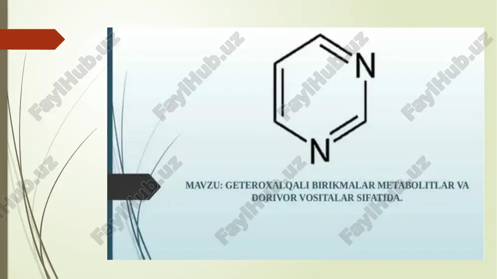d. bu ularning: • selektivligini (tanlab ta’sirini), • ta’sir davomiyligini, • farmakokinetik xususiyatlarini belgilaydi. quyida ayrim muhim dori guruhlariga misollar keltiriladi: a) antibiotiklar ko‘pchilik antibiotiklar — penitsillin, tsefalosporin, tetratsiklin, eritromitsin — geteroatomli halqali tuzilmalarga ega. ularning azotli va kislorodli guruhlari bakteriya hujayra devoriga ta’sir qilib, uni yemiradi. yurak-qon tomir dori vositalari nitroglitserin, izosorbid dinitrat, atenolol kabi dorilarda bir nechta funksional guruhlar mavjud. ular qon tomirlarni kengaytirib, yurak ishemiyasini kamaytiradi. gormonlar va vitaminlar ko‘pchilik gormonlar (insulin, adrenalinning analoglari) va vitaminlar (b guruhi, c, d) polifunksional tuzilishga ega bo‘lib, organizmdagi modda almashinuvini boshqaradi. yallig‘lanishga qarshi vositalar ibuprofen, diklofenak, indometasin kabi dorilarda geteroatomlar mavjud bo‘lib, ular fermentlar faolligini tormozlaydi va og‘riqni kamaytiradi. antitumor (o‘simtaga qarshi) vositalar metotreksat, sisplatin, doksorubitsin kabi moddalarning tarkibida geteroatomlar bo‘lib, ular saraton hujayralarining dnksiga ta’sir qilib, ularni bo‘linishdan to‘xtatadi. getero- va polifunksional birikmalarning kimyoviy xususiyatlari • elektron zichlik notekis taqsimlanganligi sababli ular oson reaksiyaga kirishadi. • kompleks hosil qiluvchi …