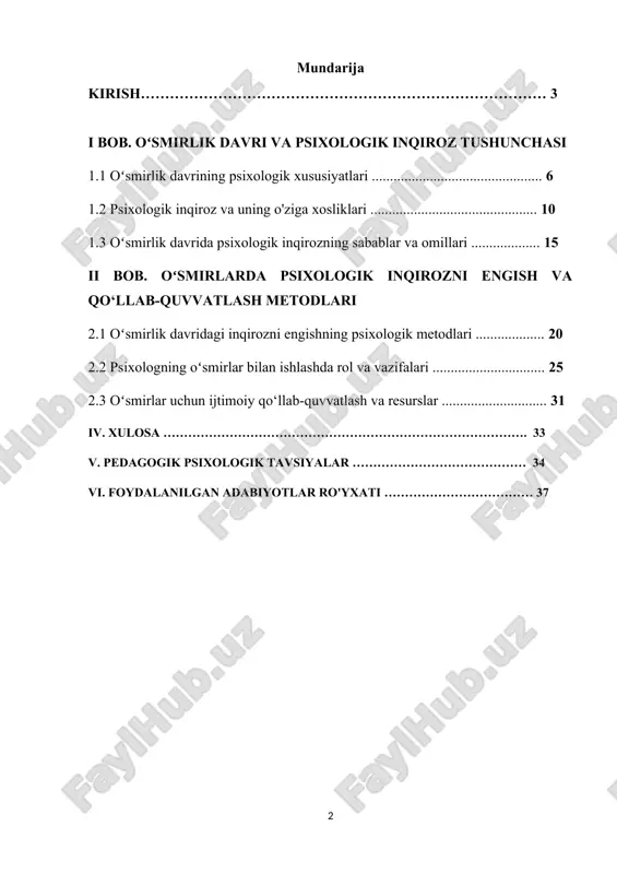 lanishi yoki o‘zgartirilishi zarurati, shuningdek, o‘zgaruvchan sharoitlarga moslashishdagi qiyinchiliklar bilan ifodalanadi. oʻsmirlik davridagi psixologik inqiroz, ko‘pincha, o‘zini anglash, oilaviy munosabatlar, ijtimoiy identifikatsiya va stressni boshqarish bilan bog‘liq muammolarni keltirib chiqaradi. ushbu inqiroz, o‘smirlarning emosional holatini beqarorlashtirishi va ular bilan ijtimoiy hamda oilaviy munosabatlarga ta’sir ko‘rsatishi mumkin. ushbu mavzuda o‘smirlik davrida yuzaga keladigan psixologik inqirozning asosiy sabablari, uning o‘ziga xos xususiyatlari va o‘zgarishlari tahlil qilinadi. shuningdek, psixologik inqirozning o‘smirlarning ruhiy salomatligi, xulq-atvori va jamiyatga integratsiyasi bilan qanday bog‘lanishi ko‘rib chiqiladi. psixologik inqirozni engish va o‘smirlarning bu davrni muvaffaqiyatli o‘tkazishlariga yordam beradigan psixologik yondashuvlar hamda qo‘llab-quvvatlash mexanizmlari muhim o‘rin tutadi. bu ishda o‘smirlik davrining psixologik inqirozlari va ularning psixologik salohiyatiga ta’siri tahlil qilinib, o‘smirlarning ichki dunyosidagi o‘zgarishlarni yaxshiroq tushunishga yordam beradi. o‘smirlar bilan ishlashda psixologlarning roli, metod va yondashuvlar ham aniq ko‘rsatilgan. mavzuning dolzarbligi: oʻsmirlik davri — insonning o'zlikni anglash va shaxsiy identifikatsiya qilish jarayonining boshlanishi. bu davrda o'smirlar ko'plab ichki va …