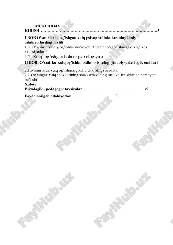 ida, kattalar bilan o‘smirlarning muomalasida qat’iy o‘zgarishlar jarayonida qiyinchiliklar paydo bo‘ladi. bular avvalo ta’lim jarayonida ro‘y beradi: yangi axborot, ma’lumotlarni bayon qilish shakli, uslubi va usullari o‘smirni qoniqtirmay qo‘yadi. odobli, dilkash o‘smir kutilmaganda qaysar, intizomsiz, qo‘pol, serzarda bo‘lib qoladi. o‘smir xulqidagi bunday o‘zgarishlar tajribasiz o‘qituvchi va ota-onasini qattiq tashvishga solidi. insoniyat paydo bo‘lganidan e’tiboran farzandlarining barkamol voyaga etishi jamiyatda muhim muammo sifatida qarab kelingan. chunki, jamiyat mavjud ekan, insonga xos barcha sifatlar, mafkuraviy qarashlar uning xarakteriga, ongiga, tafakkuriga singdirib boriladi. tarbiyaning maqsadi, mazmuni va unga qo‘yiladigan talablar jamiyat o‘zgarishi, davr o‘tishi va zamon rivojlanishi bilan ham o‘zgarib boraveradi. bugungi kunda o‘zbekistonda barqarorlashib borayotgan ijtimoiy-siyosiy vaziyatni idrok qilishning natijasi har bir shaxsda paydo bo‘layotgan psixologik holatlar, psixologik jarayonlar u yoki bu tarzda shaxsdan kuchli bilim va tajribalarni talab etmoqda. har qanday xalqning, davlatning, yoki millatning ma’naviy taraqqiyoti darajasi o‘sha davlatda, yurtda mavjud ma’naviy boyliklar ko‘lami butun bir xalq yoki har bir …