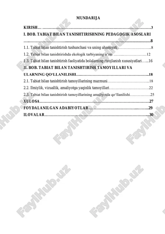 ongli munosabat shakllantirish, ekologik madaniyat asoslarini yaratish vazifalari belgilab qo‘yilgan. maktabgacha ta’lim vazirligi tuzilgandan so‘ng, tizimda bu boradagi ishlar tizimli va izchil yo‘lga qo‘yildi. bundan tashqari, o‘zbekiston respublikasi prezidentining 2021-yil 19- maydagi pq-5117-sonli qarori bilan “maktabgacha ta’lim tizimini 2021–2030- yillarda rivojlantirish konsepsiyasi” tasdiqlandi. ushbu konsepsiya doirasida bolalarda tabiatga ehtiyotkorlik, atrof-muhitga mas’uliyatli munosabat, ekologik savodxonlikni oshirish, tabiiy resurslardan oqilona foydalanish kabi ko‘nikmalarni shakllantirish masalalari ustuvor yo‘nalish sifatida belgilanmoqda. o‘zbekiston respublikasining “maktabgacha ta’lim va tarbiya to‘g‘risida”gi qonunida ham maktabgacha ta’lim tizimi vazifalari ichida bolalarning atrof-muhit haqidagi bilimlarini kengaytirish, tabiatga muhabbat va ehtiyotkorlik ruhini singdirish majburiy shartlardan biri sifatida qayd etilgan (lex.uz). mavzuning dolzarbligi. bugungi kunda butun dunyo bo‘ylab atrof-muhit muammolari tobora dolzarb tus olmoqda. iqlim o‘zgarishi, tabiiy resurslarning cheklanganligi, biologik xilma-xillikning kamayishi kabi global muammolar insoniyatni atrof-muhitni asrashga yanada jiddiyroq qarashga undamoqda. bu esa o‘z navbatida yosh avlodni, ayniqsa, maktabgacha yoshdagi bolalarni tabiat bilan to‘g‘ri tanishtirish, ularda ekologik dunyoqarash, mas’uliyat va ehtiyotkorlik …
