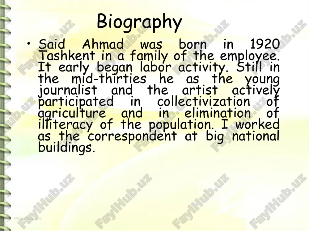 the whole period of life of the people - premilitary, military and post-war years. at the heart of the novel original historical events - construction of the big fergana channel and development of steppes of the central fergana lie. against these historical events the writer opens lines of an inner world of the people, shows diligence inherent in it since ancient times, honesty, courage - the human advantages deepened and enriched during the soviet era with feelings of internationalism and a collectivism, being sources of the most noble and sublime qualities of soul. "horizon" was much republished in the uzbek and russian languages, was translated into some languages of fraternal peoples. for this trilogy having in readers undoubted success, the author in 1978 was awarded the state award uzbek with the soviet socialist republic hamza's name. said ahmad fruitfully works also in the field of dramatic art and film dramatic …