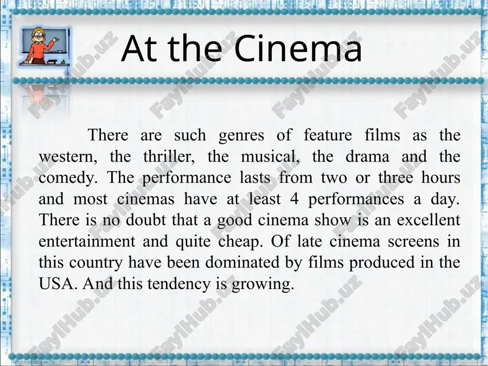 a-going is more popular in industrial towns in the north of england and scotland than in the south. however, especially if it is cold and wet outside, many people like to stay at home to watch tv. at the cinema cinemas in england are usually large and more comfortable than the theatres. often there is a restaurant, so that it is possible to spend an afternoon and evening there (if you have enough money, of course). behind the cine-ma screen there is a stage, so that the building can be used for concerts and other performances. at the cinema british cinema-goers see mainly english and american films, though many of the foreign films are often shown in london and in the south of the country. in our country cinema-going is not so popular now as it was earlier. people prefer to stay at home and to watch tv or video. …