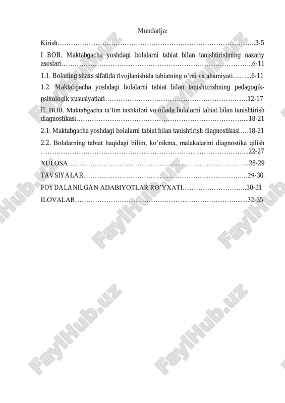 a gʻamxoʻrlik qilish koʻnikmalarining yetishmasligiga olib kelishi mumkin. shu bois, bolalikdan boshlab, ayniqsa maktabgacha yoshda, ularda tabiatga nisbatan mehr, hurmat va masʼuliyat hissini shakllantirish muhim vazifadir. bolaning shaxs rivojlanishida tabiat bilan muloqotning ahamiyati beqiyosdir. tabiat bilan uygʻunlikda oʻsgan bola dunyoni kengroq anglaydi, uning estetik didi rivojlanadi, kuzatuvchanligi va ijodiy qobiliyatlari oshadi. tabiiy muhitda oʻtkazilgan vaqt bolaning jismoniy va ruhiy salomatligi uchun ham foydalidir. zamonaviy dunyoda ekologik tarbiyaning zarurligi kun sayin ortib bormoqda. iqlim oʻzgarishlari, bioxilma-xillikning kamayishi, resurslarning tugab borishi kabi global ekologik muammolar, insoniyatdan tabiatga nisbatan masʼuliyatliroq munosabatda boʻlishni talab qiladi. bu masʼuliyatni bolalikdan singdirish kelajak avlodlarning tabiatga nisbatan ongli yondashuvini taʼminlaydi. hozirgi kunda tabiatdan uzoqlashish tendensiyalari kuzatilmoqda. bolalar koʻproq virtual dunyoda va yopiq xonalarda vaqt oʻtkazmoqdalar. bu holat ularning tabiat haqidagi bilimlarini cheklab, ekologik savodxonligiga salbiy taʼsir koʻrsatadi. ushbu tendensiyalarni bartaraf etishda mtt va oilaning roli hal qiluvchi ahamiyatga ega. shuning uchun, tabiat va inson o‘rtasidagi o‘zaro bog‘liqlikni tushunish, …