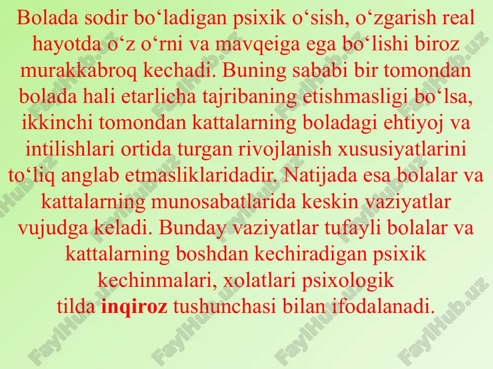 rining jismoniy va psixik rivojlanishida akseleratsiya (lotincha - «tezlanish») xodisasi ro‘y bermoqda. olimlar akseleratsiya xodisasining ham biologik ham ijtimoiy sabablarini ko‘rsatmoqda. 1. biologik sabablari oz miqdordagi ionlashgan nurlarning va radio to‘lqinlarining ta’siri qishloq xo‘jaligi va meditsinada o‘sish va rivojlanishni, stimullashtiruvchi biologik faol moddalarning qo‘llanilishi, inson ozuqasida hayvon oqsil moddalari miqdorining oshishi. 2. ijtimoiy sabablari-hayot tipining kuchayishi, hayot tonusining ortishi, televideniya, radio, kino orqali bolaning o‘smirlik chog‘idan boshlab miyasiga yig‘iladigan g‘oya ko‘p miqdordagi informatsiyalar, ma’lumot oqimining ta’siridan iboratdir. geliogen nazariya. ushbu nazariya 1936 yilda chet el olimlari tomonidan yaratilgan bo‘lib, uning asosiy mohiyati akseleratsiya xodisasi quyosh nurining bevosita bevosita ta’siri bilan vujudga keladi, degan g‘oyadan iboratdir. bu g‘oya tarafdorlarining fikricha, bolalar ko‘p vaqt oftobda bo‘lishi natijasida ularning o‘sishida tezlashish, ya’ni akseleratsiya ro‘y beradi, chunki quyosh nuri organizmni zarur elementlar, moddalar, ozuqalar bilan ta’minlaydi. ammo xozirgi davrda akseleratsiya xodisasi janubiy (quyosh nurlari serob) mamlakatlarda ham, shimoliy geografik kenglikka joylashgan mamlakatlarda ham bir …