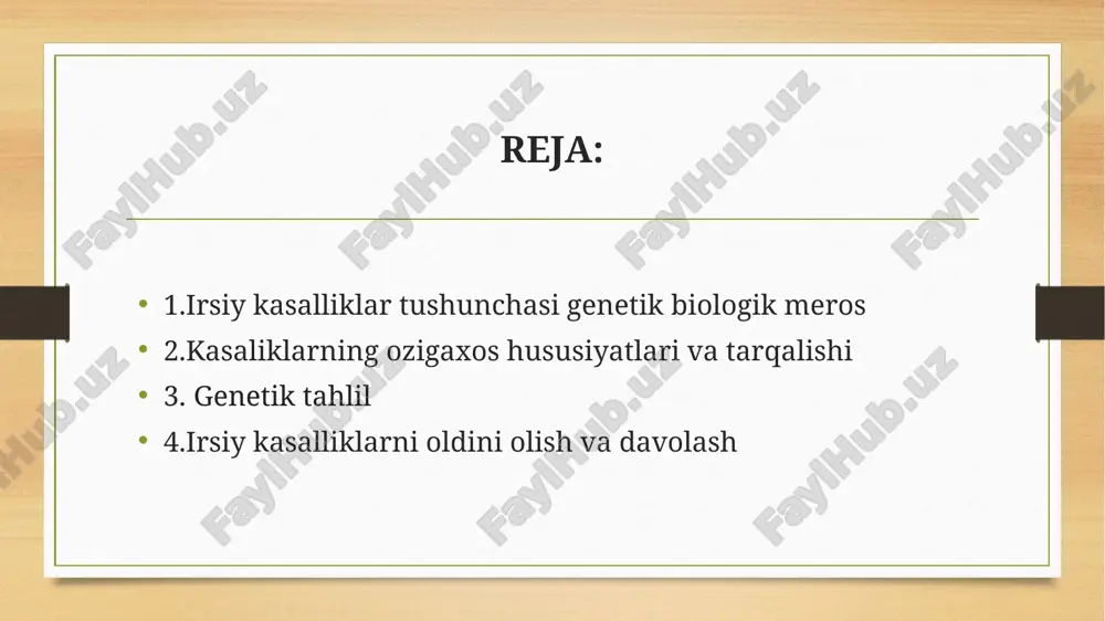 ehtimollik oʻzgargan gen tutuvchi yaqin qarindoshlar oʻrtasida oila qurilganda oshadi. bularga fenilketonuriya, mi-okloniya, epilepsiya, oligofreniyaiknt maʼlum bir turlari va b. misol boʻla oladi. genetik tahlil genetik tahlil — organizmlardagi irsiyash va oʻzgaruvchanliknn oʻrganish usullari yigʻindisi. g. t. yordamida organizmlar belgi va xususiyatlarining oʻziga xos rivojlanish farqlari oʻrganiladi, bu farqlarni nazorat qiluvchi genlar miqdori hamda ularning oʻzaro taʼsir harakteri aniqlanadi. g. t. sitogenetik, molekulyar-genetik, populyatsion, aneuploid, mutatsion va gibridologik tahlillarni oʻz ichiga oladi. sitogenetik usul yordamida xromosomalar strukturam va funksiyalari bilan maʼlum belgining rivojlanishi oʻrtasidagi oʻzaro bogʻliqlik oʻrganiladi. molekulyargenetik usul dan genlarning molekulyar tuzilishi bilan ulardagi mavjud axborot informatsiya ga muvofik, sintezlanuvchi oqsillar orasidagi munosabatlarni oʻrganishda foydalaniladi. populyatsion usul genetik tadqiqotlarda matematika va variatsion statistika usullarini qoʻllashta asoslangan. monosom va nullisom xromosomalardan foydalanishga asoslangan aneuploid usul genomning har bir xromosomasida joylashgan genlarni, shuningdek ayrim xromosomalarning irsiy ahamiyatini aniqlashga imkon beradi qarang monosom tahlil. mutatsion usul yordamida radiatsiya va kimyoviy moddalarning organizmga …