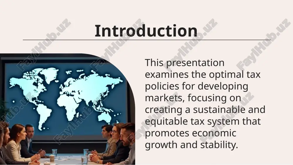 ent tax evasion and ensure fair taxation of multinational enterprises. developing markets should engage in treaties and collaborations with other countries to exchange information and harmonize tax rules. conclusions in conclusion, the development of a robust tax policy in emerging markets is essential for sustainable economic growth. by focusing on a balanced tax structure, efficient implementation strategies, and fostering a cooperative international environment, these nations can enhance their fiscal systems and promote equitable development. image1.png image2.png image3.png image4.png image5.png image6.png