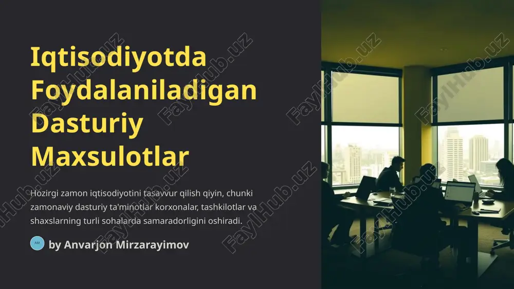ni boshqarish uchun dasturiy ta'minot 1 ishga qabul qilish ishga qabul qilish jarayonini avtomatlashtirish, nomzodlar bazasini yaratish va intervyularni boshqarish. 2 maosh hisoblash ishchilarning maoshlarini hisoblash, soliqlarni ushlab qolish va to'lovlarni amalga oshirish. 3 ta'lim ishchilar uchun ta'lim dasturlarini rejalashtirish, o'tkazish va baholash. 4 ishga qabul qilish ishga qabul qilish jarayonini avtomatlashtirish, nomzodlar bazasini yaratish va intervyularni boshqarish. 5 maosh hisoblash ishchilarning maoshlarini hisoblash, soliqlarni ushlab qolish va to'lovlarni amalga oshirish. 6 ta'lim ishchilar uchun ta'lim dasturlarini rejalashtirish, o'tkazish va baholash. logistika va transport boshqaruvi uchun dasturiy ta'minot mahsulotlarni boshqarish inventarni boshqarish, buyurtmalarni qabul qilish va etkazib berishni rejalashtirish. transportni boshqarish yo'l xaritalarini tuzish, transport vositalarining harakatini kuzatish va etkazib berish vaqtlari haqida ma'lumot berish. logistika jarayonlarini optimallashtirish transport xarajatlarini kamaytirish va etkazib berish vaqtlarini qisqartirish. raqamli marketing uchun dasturiy ta'minot qidiruv tizimi optimallashtirish (seo) veb-saytlarni qidiruv tizimlarida yuqori o'rinlarga chiqarish. reklama kampaniyalarini boshqarish, maqsadli auditoriyani aniqlash va reklamani optimallashtirish. …