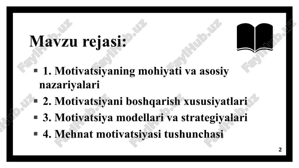 dning motivatsiya modeli. hukumronlikka (русча власть ) muvoffaqiyatga yaqinlikka bo‘lgan ehtiyojlar fredrik gersbergning motivatsiya modeli gigiyenik faktorlar motivatorlar а. маслоунинг эҳтиёжлар иерархияси теория дэвида макклелланда достижение признание сама работа ответственность продвижение личный рост 'мотиваторы' безопасность политика и администрация компании отношения с коллегами зарплата условия труда отношения с начальником контроль личная жизнь отношения с подчиненными статус «гигиенические» факторы теория мотивации ф.герцберга мотивациянинг мазмуний назариялари стремлению к успеху стремление к власти стремление к признанию структура потребностей fredrik gersbergning motivatsiya modeli 1950-yillarda fredrik gretsberg yana bir motivatsiya modelini yaratdi. unga muvofiq, insonni ish sharoitida va motivatsiya tizimi o‘rtasida chuqur bog‘liqlik mavjud. “gigiyenik faktorlar” deb atalmish omillar bevosita ish sharoiti bilan bog‘liq, motivlar esa - mashg‘ullik(ish)ning xarakteri va mohiyati bilan bog‘liq. ishdan qoniqmaslik unga bo‘lgan qiziqish yoki tuyg‘uning yo‘qligi bilangina tavsiflanmaydi. motivlar ham ishdan qonishga va qiziqishga ta’sir o‘tkazadi. duglas mak gregorni “x- va y nazariya”si o‘tgan asrning 60-yillarida duglas mak gregor rahbarlar mulohazalarida …