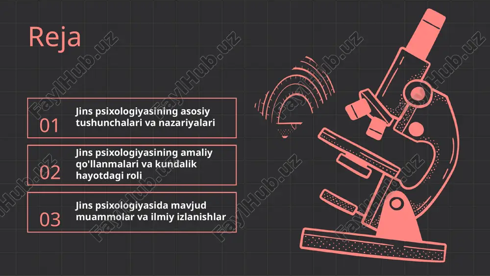 atlarda jins psixologiyasi insonlarning o'zaro munosabatlarini yaxshilashda muhim rol o'ynaydi. gender stereotiplarni yengish va diskriminatsiyani kamaytiradi. 01 02 03 kundalik hayotda jins psixologiyasi jins psixologiyasining ahamiyati kundalik hayotda jins psixologiyasi shaxslararo munosabatlar, ijtimoiy rollar va o'z-o'zini anglashda muhim rol o'ynaydi. bu soha jinsiy identifikatsiya va gender rollarining kundalik muhitdagi ta'sirini tushunishga yordam beradi. jins psixologiyasining ijtimoiy va madaniy roli jins psixologiyasi gender stereotiplar, madaniy qadriyatlar va jamiyatdagi jinsiy rollarning shakllanishiga ta'sir qiladi. bu, shuningdek, shaxsning o'zini anglash va munosabatlarini belgilaydi. jins psixologiyasining shaxsiy rivojlanishga ta'siri jins psixologiyasi jinsiy identifikatsiya, o'z-o'zini qabul qilish va gender rollarini tushunish orqali shaxsiy rivojlanishda muhim rol o'ynaydi. bu, shuningdek, o'ziga bo'lgan ishonch va muhitga moslashuvni ta'minlaydi. jins psixologiyasida muammolar jinsiy identifikatsiya va roli muammolari: ba'zan insonlar o'z jinsiy o'zligini to'g'ri anglamasligi yoki jamiyatdagi jinsiy rollarga mos kelmasligi muammoga aylanishi mumkin. bu, ayniqsa, yoshlar orasida jinsiy qiyinchiliklar va identifikatsiya muammolari bilan bog'liq bo'lishi mumkin. jinsiy stereotiplar …