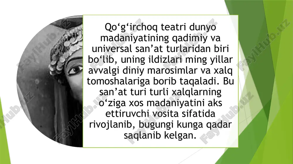 da qo‘g‘irchoqlar diniy mazmundagi spektakllar uchun ishlatilgan. masalan, nasroniylikda qo‘g‘irchoqlar orqali bibliya voqealari ifodalanib, o‘quvchilarni diniy ta’lim bilan tanishtirish uchun foydalanilgan. keyinchalik qo‘g‘irchoq teatri ko‘ngilochar vosita sifatida rivojlanib, xalq orasida mashhur bo‘ldi. “pulchinella” (italiya), “petrushka” (rossiya), “punch va judy” (angliya) kabi xalq xarakterlari shakllandi. renessans davri: qo‘g‘irchoq teatri yevropada katta o‘zgarishlarni boshdan kechirdi. u endi ko‘chma teatrlar shaklida o‘tkazilib, turli shaharlarda ijro etildi. shahar festivallarida qo‘g‘irchoqlar orqali ijtimoiy tanqid va satirik asarlar ijro qilindi. yangi davr va zamonaviy qo‘g‘irchoq teatri. 19-20-asrlarda rivojlanish: qo‘g‘irchoq teatri butun dunyoda professional san’at turi sifatida shakllana boshladi. milliy qo‘g‘irchoq teatrlar tashkil qilinib, ular xalq ertaklari, afsonalari va zamonaviy asarlar asosida spektakllar sahnalashtirdi. rossiyada 1919-yilda sergey obraztsov tomonidan tashkil etilgan davlat qo‘g‘irchoq teatri qo‘g‘irchoq san’atining yangi texnikalarini ommalashtirdi. xalqaro miqyosda qo‘g‘irchoq teatri: 1929-yilda unima (qo‘g‘irchoq teatrlarining xalqaro ittifoqi) tashkil qilinib, bu san’atning xalqaro hamkorligini kuchaytirdi. unima xalqaro festival va seminarlar orqali qo‘g‘irchoq san’atini ommalashtirishga katta hissa …