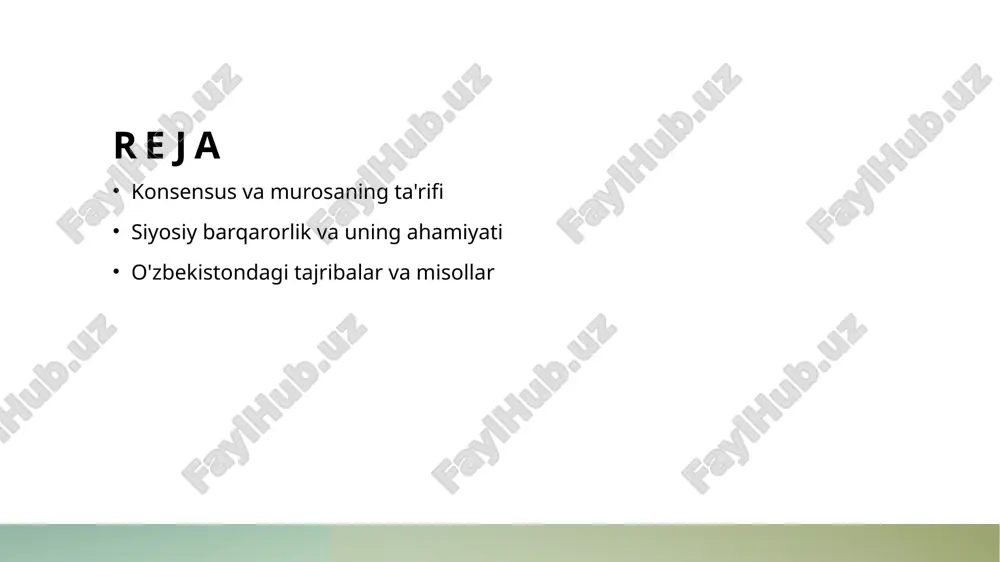i. siyosiy barqarorlik: o'zbekiston kontekstida muhim omil sifatida. 1 siyosiy barqarorlikning ahamiyati - siyosiy barqarorlik, o'zbekistonda ijtimoiy tinchlik va iqtisodiy taraqqiyot uchun zaruriy shartdir. bu, fuqarolar orasida ishonchni mustahkamlashga yordam beradi. 2 o'zbekistonning siyosiy tarixi - o'zbekistonda siyosiy barqarorlik tarixi, mustaqillikdan keyin kuchaygan. 2016-yildan so'ng, yangi siyosiy islohotlar bu jarayonni yanada rivojlantirdi. 3 barqarorlik va iqtisodiy o'sish - siyosiy barqarorlik, iqtisodiy o'sishni rag'batlantiradi. o'zbekistonda investorlar uchun qulay muhit yaratish maqsadida, siyosiy kelishuvlar kuchaymoqda. konsensus va murosa: barqarorlikni ta'minlashning yo'llari. 1 ijtimoiy kelishuv - ijtimoiy kelishuv, fuqarolar va davlat o'rtasida ishonch yaratadi, bu esa siyosiy barqarorlikka olib keladi. o'zbekistonda bu jarayon muhim ahamiyatga ega. 2 murosa jarayoni - murosa jarayoni, turli guruhlar o'rtasida muloqot va hamkorlikni ta'minlaydi. o'zbekistonda murosa orqali siyosiy qiyinchiliklarni engish mumkin. 3 strategik rejalashtirish - strategik rejalashtirish, kelajakda murosalar va konsensuslarni shakllantirishda muhim rol o'ynaydi. bu, barqarorlikni ta'minlashga yordam beradi va rivojlanish uchun zarur. siyosiy barqarorlik va iqtisodiy …