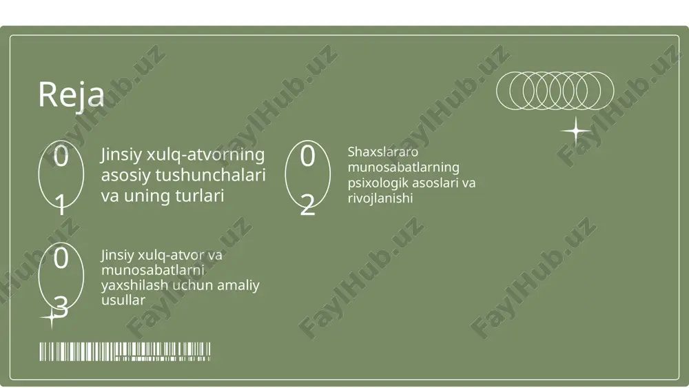 jinsiy xulq-atvor va ijtimoiy munosabatlar jinsiy xulq-atvor ijtimoiy munosabatlarga bevosita ta'sir qiladi. u shaxslarning o'zaro aloqalari, jamiyatdagi rol va vazifalarini belgilashda muhim rol o'ynaydi. masalan, yoshlar orasida jinsiy xulq-atvor ijtimoiy normativlarga muvofiq yoki muxtoj bo'lishi mumkin. jinsiy xulq-atvor va ijtimoiy normativlar orasidagi bog'liqlik muhimdir. jamiyatda jinsiy xulq-atvor uchun qabul qilingan qoidalar va qadriyatlar mavjud bo'lib, ular shaxslarning davranishiga ta'sir qiladi. bu normativlar jamiyatda muvozanat va tartibni ta'minlaydi. jinsiy xulq-atvor ijtimoiy munosabatlar bilan o'zaro ta'sirda bo'lib, shaxslarning o'zaro munosabatlarida muhim rol o'ynaydi. masalan, nikoh, do'stlik va oilaviy munosabatlar jinsiy xulq-atvor bilan bog'liq bo'lib, ular shaxslararo aloqalarni shakllantiradi. bu munosabatlar jamiyatda ijtimoiy integratsiya uchun poydevor bo'lib xizmat qiladi. jinsiy xulq-atvor va ijtimoiy munosabatlar o'rtasidagi o'zaro ta'sir jamiyat rivojlanishining asosiy omilidir, bu esa shaxslar va jamiyat o'rtasidagi muvozanatni ta'minlaydi. shaxslararo munosabatlarning psixologik asoslari shaxslararo munosabatlar: ta'rifi va ahamiyati shaxslararo munosabatlar insonlar o'rtasidagi aloqalar bo'lib, ular ijtimoiy hayotda muhim rol o'ynaydi. psixologik jihatdan, bu …