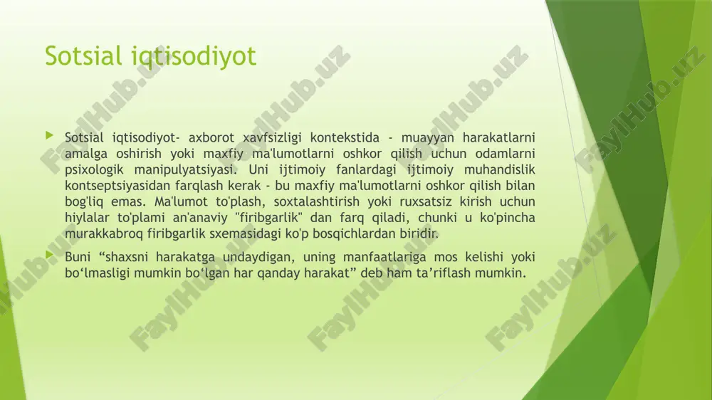 moyillarni ham o'z ichiga oladi. sotsial iqtisodiyotning mohiyati sotsial iqtisodiyotning mohiyati iqtisodiyotning faqat bozor mexanizmlaridan iborat emasligini ko'rsatadi. bu soha shunday iqtisodiy faoliyatlarni rivojlantirishga intiladi, ular faqat iqtisodiy foyda emas, balki jamiyatning ijtimoiy va axloqiy manfaatlarini ham inobatga oladi. sotsial iqtisodiyotda iqtisodiy jarayonlar nafaqat material boyliklarni yaratishga, balki jamiyatning ijtimoiy adolat, tenglik va farovonlikni ta'minlashga ham xizmat qilishi kerak. zamonaviy sotsial iqtisodiyot modellari 1. sotsial-demokratik model bu model, kapitalizmni ijtimoiy jihatdan muvozanatlashishga qaratilgan. sotsial-demokratik iqtisodiyotda bozor erkinligi saqlanadi, ammo davlatning roli kuchaytiriladi. davlat iqtisodiy hayotga aralashib, ijtimoiy adolatni ta'minlash uchun soliqlarni belgilaydi va ijtimoiy yordam tizimlarini rivojlantiradi. bu model skandinaviya mamlakatlarida muvaffaqiyatli tatbiq etilgan. 4. barqaror rivojlanish modeli bu modelda iqtisodiyotning rivojlanishi atrof-muhitni himoya qilish, resurslarni tejash va ijtimoiy mas'uliyatni hisobga olishga qaratilgan. barqaror rivojlanish iqtisodiyotning o'sishi bilan birga, tabiiy resurslarni muhofaza qilish, ekologik tenglik va ijtimoiy farovonlikni ta'minlashni nazarda tutadi. 5. kooperativ iqtisodiyot modeli bu modelda iqtisodiy faoliyatni kooperativlar …