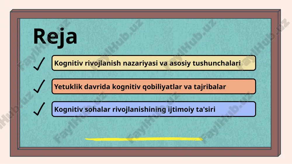 ta'lim, ijtimoiy muhit, va shaxsiy tajribalar muhim rol o'ynaydi. ta'lim insonning fikrlash ko'nikmalarini rivojlantirishda asosiy omil hisoblanadi, ijtimoiy muhit esa o'zaro munosabatlar va yangi g'oyalar almashinishiga imkon beradi. nazariyaning amaliyoti kognitiv rivojlanish nazariyasi ta'lim jarayonida o'z aksini topadigan bir necha amaliy dasturlarni taqdim etadi. masalan, o'quvchilarga muammoni hal qilish uchun kognitiv strategiyalarni o'rgatish, o'z-o'zini baholash va analitik fikrlashni rivojlantirishga yordam beradi. bundan tashqari, o'yin orqali o'rganish dasturlari, masalan, matematik o'yinlar, kognitiv nazariyani amalda qo'llashning bir misolidir. bu o'yinlar o'quvchilarning matematik ko'nikmalarini yaxshilab, ularni qiyinchiliklarga duch kelishda tayyorlaydi. ta'limda kognitiv nazariyaning roli shundaki, u o'quv jarayonini yanada samarali qiladi va o'quvchilarning o'z fikrlarini rivojlantirishga, yangi ma'lumotlarni tezroq o'zlashtirishga yordam beradi. yetuklik davrida kognitiv qobiliyatlar kognitiv qobiliyatlar — insonning bilimlarni qabul qilish, fikrlash va muammolarni hal qilish qobiliyatidir. yetuklik davrida bu qobiliyatlar shaxsiy tajribalar va hayotiy holatlar orqali o'zgaradi. yetuklik davrida kognitiv rivojlanishning asosiy jihatlari: 1) mantiqiy va tahliliy fikrlashning rivoji; 2) …