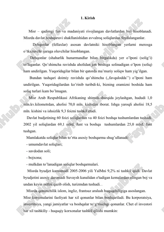 il tashkiliy - huquqiy korxonalar tashkil qilishi mumkin: - xususiy tadbirkor; - aktsioner jamiyat; ... - chegaralangan javobgarlikka asoslangan yopiq aktsioner jamiyati; - chet el kompaniyasining filiali. xususiy tadbirkor misrda ruxsat etilgan har qanday biznesda ishtirok etishi mumkin. ular bank, sug'urta va fondlar faoliyati bilan shug'ullanmaydilar. bu shakldagi korxonalar faqat ozod zonalarda tashkil qilinishi mumkin. aktsioner jamiyatlar ochiq va yopiq bo‘lishi mumkin. misrni savdo reestridan o'tkazmasdan oldin ochiq va yopiq kompaniyalar 10% kapitalini misr bankida deponentga qo‘yishlari kerak. ochiq kompaniya o‘zining aktsiyasini ochiq obunaga chiqarish va birjada aktsiyasini sotish huquqiga ega. yopiq kompaniyalarda obuna yopiq tarzda amalga oshiriladi, birjada aktsiyasi sotilmaydi. kompaniyalanii tashkil qiluvchilar soni eng kamida 3 ta va ko‘pi bilan nechta bo'lishi chegaralanmagan. chet el elliklar kompaniya aktsiyasini 100% egallash huquqiga egalar. faqat nomi yozilgan aktsiyalarni bir xil qiymatda, eng kamida le5 va le1000 dan oshmagan qiymatda chiqaradilar. kompaniya kuzatuv kengashining a’zolari eng kamida le5000 aktsiyaga ega bo’lishlari …