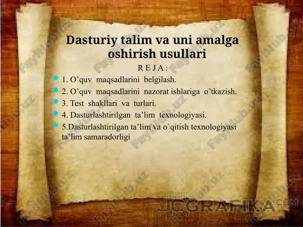 ushbu metodni ijobiy tomonlari shundan iboratki, o’quv materialini mantiqiy bo’laklarga ajratilishi bilimlarni sistemali o’zlashtirishga yordam beradi dasturlashtirilgan ta’lim va o`qitish texnologiyasi ta’lim samaradorligi dastur asosida ta’lim berishdan maqsad ta’lim jarayonining asosiy qonuniyatlariga tayanib ta’lim berish va bu ishni boshqarish uchun eng qulay shart – sharoit yaratishdir. ta’lim jarayoni individuallashtiriladi. har bir o’quvchi o’z individual imkoniyatlariga yarasha mustaqil ish olib boradi. ta’lim mazmuni, bilim berish va uni uqib olish, malaka hamda ko’nikmalar hosil qilish jarayonlari dasturlashtiriladi. ta’limni dasturlashtirishda avvalo o’quvchilar mazkur temani o’rganish natijasida qanday bilim, malaka va ko’nikmalar hosil qilishlari kerakligini, mazkur tema materiallarini uqib olish uchun o’quvchilar ilgari olgan bilimlari hamda hosil qilgan malaka va ko’nikmalaridan qaysi biri bevosita mazkur fanni va aralash boshqa fanlarni o’rganish uchun zarur bo’lishini aniq belgilab olish nazarda tutiladi. “aqliy hujum” metodi berilgan rasmdan 15 ta farq toping! bu mashq uchun 5minut vaqt ajratamiz. bu mashqni asosan 5-7-sinflarga qo`llash maqulroq. bu mashq bilan o`quvchining …