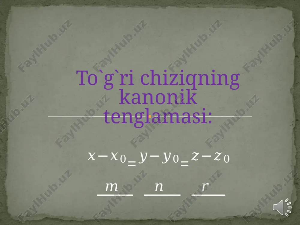 adi. undan demak, b(4;1;3) nuqta shu to`g`ri chiziqda yotadi. to`g`ri chiziq yo`naltiruvchi vektori = = (7;21;-21) yoki deyish mumkin. bu to`g`ri chiziq = = yoki tenglamalarga ega. uning parallel tekisliklar bilan kesishgan nuqtalarini topamiz; a) 5(4+t)+3(1+3t) – 4(2-3t) + 11= 0 dan t= -1 va kesishish nuqtasi bo`ladi. image2.png image3.png image4.png image5.png image1.jpg image6.png image7.png image8.png image9.png image10.png image18.png image19.png image20.png image21.png image22.png image23.png image24.png image25.png image26.png image11.png image12.png image13.png image14.png image15.png image16.png image17.png image35.png image36.png image37.png image38.png image39.png image40.png image41.png image42.png image43.png image44.png image27.png image45.png image46.png image47.png image48.png image49.png image28.png image29.png image30.png image31.png image32.png image33.png image34.png image58.png image59.png image60.png image61.png image62.png image63.png image64.png image65.png image50.png image51.png image52.png image53.png image54.png image55.png image56.png image57.png image74.png image75.png image76.png image77.png image66.png image67.png image68.png image69.png image70.png image71.png image72.png image73.png image86.png image87.png image88.png image89.png image90.png image91.png image92.png image93.png image94.png image95.png image78.png image96.png image97.png image98.png image79.png image80.png image81.png image82.png image83.png image84.png image85.png
