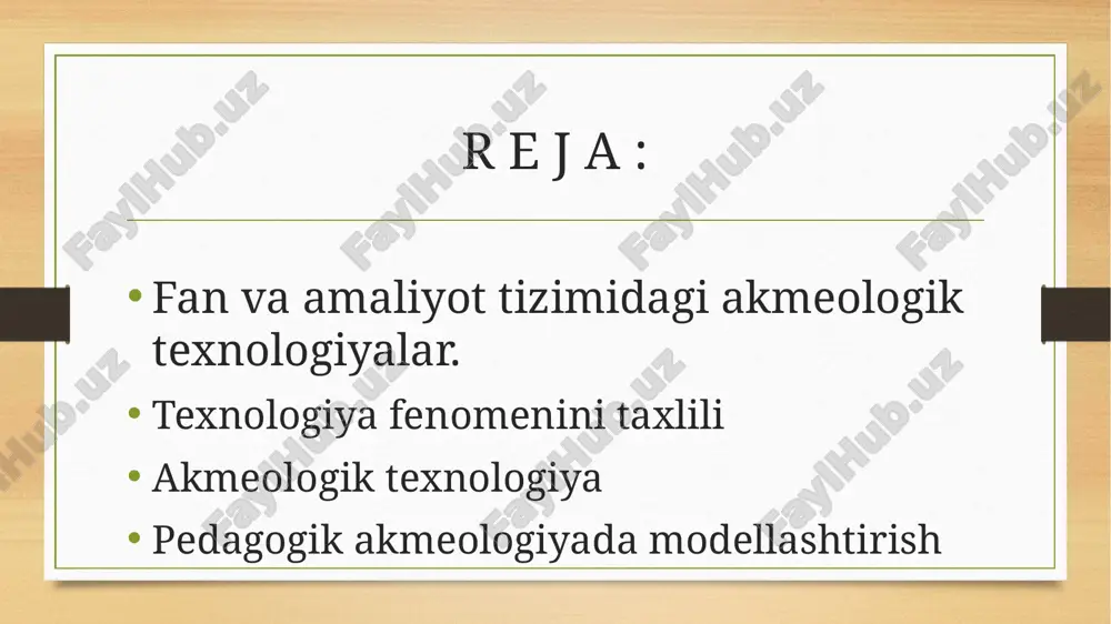 gi va moslashuvchanligini oshirishga qaratilgan. ular tabiatshunoslik va gumanitar bilimlarning barcha qatorini o‘z ichiga oladi, bunday texnologiyalar akmeologik asosga ega va sintez qiluvchi shaxs ma’naviyatini to‘liq ochib beradi. akmeologik texnologiyalarning psixologik (hissiyotlar, irodalar, idrok etish, fikrlash, aqliy tartibga solish), fiziologik (funksional holatlar, individual farqlar), tibbiy (psixoterapiya, psixogigiena, psixoprofilaktika, psixokorreksiya) aspektlari aqliy faoliyatning intellektual, hissiy, ixtiyoriy madaniyatini shakllantirish va rivojlantirishga imkon beradi. akmeologik texnologiyalarning tuzilishi ularning rivojlanishi uchun umumiy bo‘lgan lahzalarning batafsil tavsifini o‘z ichiga olgan matritsa bilan ifodalanadi: –texnologiyaning maqsadi va vazifalari; –uslubiy asos; –rivojlanish tamoyillari; –jarayon shartlari; –muayyan vaziyatni tahlil qilish; –texnologiya predmeti va ob’ektining xususiyatlari, ayniqsa, ularning o‘zaro ta’siri; –maqsadga erishish bosqichlari, strategik, taktik usullari, natijalarni bashorat qilish usullari, amalga oshirish. akmeologik texnologiyalarning asosiy vazifasi – bu o‘z-o‘zini anglash, o‘zini rivojlantirish va o‘zini o‘zi anglashga bo‘lgan talabchan shaxsiy ongida shakllantirish va birlashtirish, bu esa shaxsiy va professional “men” ni maxsus texnikalar yordamida o‘z-o‘zini namoyon qilishga imkon beradi. akmeologik …