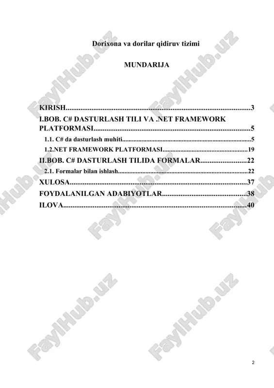 ninining rivojlanishi bevosita kompyuterlarning rivojlanishi bilan bog‘liqdir. o‘tgan asrning o‘rtalarida kompyuterlarning yaratilishi, ular bilan parallel ravishda uning dasturiy ta‘minotini ham rivojlanishiga sabab bo‘ldi. kompyuterlarning texnik ta‘minotini rivojlanishi bilan, ular uchun turli dasturiy mahsulotlar yaratila boshlangan va yaratilmoqda, hamda kompyuterlarning texnik ta‘minoti bilan parallel darajada rivojlanib bormoqda. dasturiy ta‘minotsiz kompyuterlar oddiy qutidan farqi qolmas edi. hozirgi vaqtda bir qancha dasturlash tillari mavjud bo‘lib, ular har xil sohaga doir masalalarni hal qilishda ishlatiladi. c# dasturlash tili visual dasturlash texnologiyasini qo‘llash asosida turli darajadagi qiyinchilikdagi masalalarni tez hal qilish imkonini beradi. hozirda axborot texnologiyalari jadal suratlar bilan rivojlanib bormoqda va hayotning barcha sohalariga tadbiq etilmoqda. axborot texnologiyalaridan foydalanish foydalanuvchiga ko`pgina qulayliklar yaratib maqsadga tez va sifatli erishishga yordam beradi. shu jumladan hozirda o`quv jarayoniga axborot texnologiyalarini keng jalb etish yaxshi natijalarga olib kelishi isbotlangan faktdir. komputer yordamida biror bir masalani yechish talab qilinsa, uning yechimini formallashtirish, ya’ni algoritmlar ketma-ketligini qandaydir formatdagi amllar ketma-ketligiga …