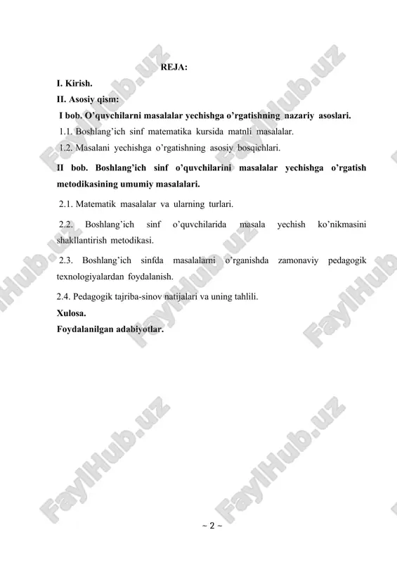 ini ishlab chiqish, ilg’or axborot va pedagogik texnologiyalarni amalga oshirish uchun tajriba maydonchalari barpo etish, ilmiy tadqiqotlar natijalarini ta’lim-tarbiya jarayoniga o’z vaqtida joriy etish mexanizmini ro’yobga chiqarish, zamonaviy axborot texnologiyalari, kompyuterlashtirish va matematik ta’lim tizimini rivojlanib borishi belgilab berilgan. «ta’lim to’g’risida»gi va «kadrlar tayyorlash milliy dasturi to’g’risida»gi o’zbekiston respublikasi qonunlariga muvofiq, umumta’lim fanlarini o’qitishning uzluksizligi va izchilligini ta’minlash, zamonaviy metodologiyasini yaratish, umumiy o’rta va o’rta maxsus, kasb-hunar ta’limi davlat ta’lim standartlarini kompetentsiyaviy yondashuv asosida takomillashtirish, o’quv-metodik majmualarning yangi avlodini ishlab chiqish va amaliyotga joriy etishni tashkil etish maqsadida vazirlar mahkamasining qarori qabul qilidi. oliy ta’lim tizimini tubdan takomillashtirish, mamlakatni ijtimoiy-iqtisodiy rivojlantirishning ustuvor vazifalaridan kelib chiqqan holda, kadrlar tayyorlash mazmunini tubdan qayta ko’rish, xalqaro standartlar darajasiga mos oliy ma’lumotli mutaxassislar tayyorlash uchun zarur sharoitlar yaratilishini ta’minlash maqsadida: 1 i.a.karimov «kadrlar tayyorlash milliy dasturi” . 1997-yil toshkent 1. oliy ta’lim tizimini kelgusida yanada takomillashtirish va kompleks rivojlantirish bo’yicha eng muhim vazifalar etib …