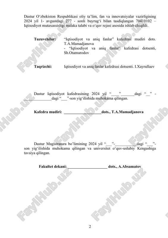 day fikrlar olg‘a surilganini, qanday yutuqlarga erishilganini o‘rganish bilan boshlashi va bilimlarni o‘zlashtirishi zarur. magistrant o‘zi tanlagan yo‘nalish bo‘yicha mavjud bo‘lgan ilmiy merosni chuqur o‘rganishi, uning kamchilik tomonlarini ko‘ra bilishi, yutuqlaridan bahramand bo‘lishi, izlanishni davom ettirib, shu hodisani o‘rganishga o‘z hissasini qo‘shishi kerak. oliy ta’lim ta’lim tomonidan tasdiqlangan “magistratura to‘g‘risida”gi (2015- yil 3- mart) nizom, dtsda (35-2021-son 19.10.2021) ko‘rsatilgan ilmiy-tadqiqot ishi uch bosqichdan ya’ni: -ilmiy–tadqiqot ishi; -magistrlik dissertatsiyasini tayyorlash; ushbu mutaxasislik uchun o‘zbekiston respublikasi oliy ta’lim, fan va innovatsiyalar vazirligining 2024 – yil 1 avgustdagi 277 - sonli buyrug’i bilan tasdiqlangan malaka talabi va 2024 - yilda tasdiqlangan o‘quv rejada ilmiy–tadqiqot ishi, magistrlik dissertatsiyasini tayyorlash birga berilgan bo‘lib, alohida soatlarda qayd etilmagan. ularning hajmi, o‘quv-metodik ta’minoti, ularni bo‘lib chiqish hozirgi zamon talablaridan, mutaxassislik xususiyatlaridan kelib chiqib kafedra ixtiyorida qoldirilgan. ilmiy-tadqiqot ishi. ilmiy-tadqiqot ishi otmning ilmiy-tadqiqot laboratoriyalarida, akademik va soha ilmiy-tadqiqot institutlarida, korxona va tashkilotlarning tadqiqot bo‘linmalarida o‘tkaziladi. ilmiy-metodik ish oliy …