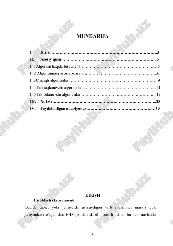 ing matematik modelini tuzish zarur bo’ladi. zikr etilgan ta’sirlarni va fizikaning qonunlarini hisobga olgan holda bu masalani ifodalaydigan birorta differentsial yoki boshqa ko’rinishdagi modellovchi tenglama hosil qilish mumkin bo’ladi. balki, bu masalani bir nechta alohida masalalarga bo’lib o’rganish maqsadga muvofiqdir. bu matematik modelni o’rganish asosida bu masalani ijobiy echish yoki xozirgi zamon tsiviliziyatsiyasi bu masalani echishga qodir emas degan xulosaga xam kelish mumkin. bu fikrlar, yuqorida keltirilgan jadvalning 2 blokiga mos keladi. faraz qilaylik biz matematik modelni qurdik. endi uni ehm da echish masalasi tug’iladi. bizga ma’lumki, ehm faqat 0 va 1 diskret qiymatlar va ular ustida arifmetik va mantiqiy amallarni bajara oladi xolos. shuning uchun matematik modelga mos diskret modelni qurish zaruriyati tug’iladi (1-rasm, 3-blok). odatda, matematik modellarga mos keluvchi diskret modellar ko’p noma’lumli murakkab chiziqsiz algebraik tenglamalar sistemasi (chekli ayirmali tenglamalar-sxemalar) ko’rinishida bo’ladi(4-blok). endi hosil bo’lgan diskret modelni sonli echish usulini–algoritmini yaratish zarur bo’ladi. algoritm esa tuziladigan programma …