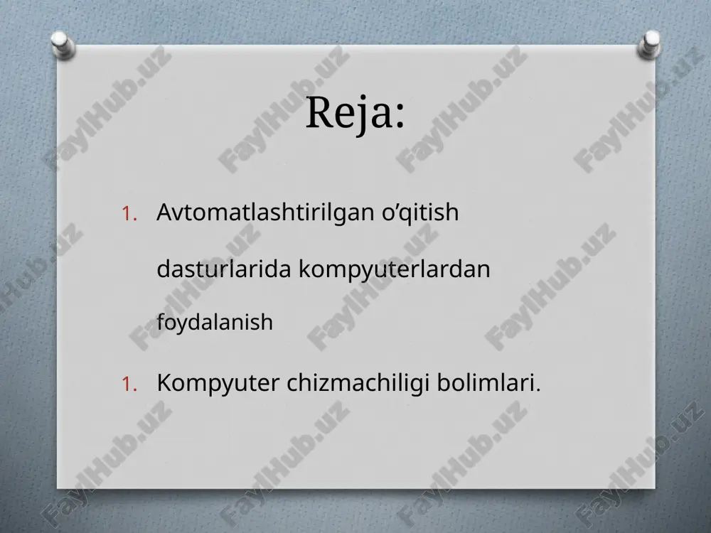 tilish ketma-ketligi tartibida ishlab, о’zlashtiradilar. tarmoqlangan atd yaxlit o ‘quv ma’lumotni o‘zlashtirishda o ‘quvchiga individual yo‘l tanlash imkonini berishni ko‘zda tutadi. bunda ma’lumotni o ‘zlashtirish tayyorgarlik darajasiga bog‘liq boladi. ikkala holda ham o ‘quvchi va o‘qituvchi o ‘rtasidagi aloqa maxsus vositalar (har xil dasturlashtirilgan o‘quv qo‘llanmalari, kompyuterlar) yordamida amalga oshiriladi. ta’limning bu ko‘rinishining afzalligi o ‘quv dasturini o'zlashtirish darajasi va sifati haqidagi ma’lumotni to‘liq va doimiy ravishda olib turish imkoniyati mavjudligi bilan belgilanadi. atd da ta’lim tezligining o ‘quvchining individual imkoniyatlariga mos kelish-kelmasligi muammosi bo'lmaydi. chunki har bir o'quvchi o ‘ziga qulay tartibda ishlaydi. ikkinchi afzalligi, o ’qituvchining axborot uzatishga sarflanadigan vaqtining tejalishida, shuningdek materialni o'ziashtirish va uning natijalarini doimiy nazorat qilishga ajratiladigan vaqtning ortishi bilan izohlanadi. atd ning keng joriy qilinishi moddiy ta’mmot bilan bog‘liq. hozirgi kunda amalda hamma umumta’lim maktablari va kasb-hunar kollejlaridagi ta’lim jarayonini maxsus dasturlashtirilgan darsliklar, grafik topshiriqlar to‘plamlari, test usulidagi nazorat topshiriqlari bilan to’liq ta’minlash …