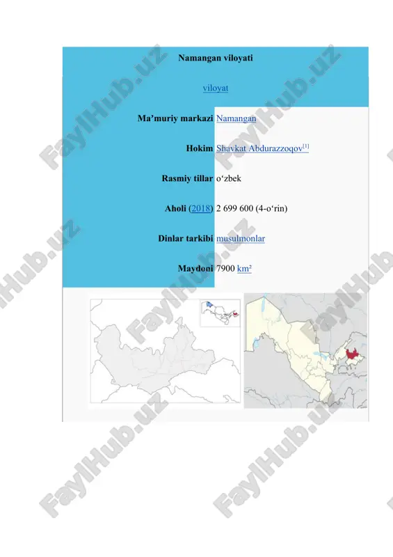 ali qazilmalardan chodak oltin koni, togʻ kvarsi, surma, mis, neft, gips, ohaktosh va boshqa qurilish materiallari, shifobaxsh mineral suvlar (chortoqda) topilgan. chust-pop yer osti suvining issiqligi 50° (1300 m dan chiqadi). suv tarkibida yod va brom bor. chodaksoydan (450 m chuqurlikdan) 23° issiklikdagi vodorod-sulfidli suv chiqadi. chortoq, shahand, kosonsoy, uchqoʻrgʻon suvlari oʻzining minerallanish darajasi va harakteri boʻyicha mashhur matsesta, chakrak, tal suvlaridan qolishmaydi. yer osti suvlari togʻ, adir, togʻ oldi botiqlarida va yoyilmalarda yirik toshli, shagʻalli va qumli qatlamlarda joylashgan. sirdaryoga yaqin zonalarda yer osti (sizot) suvlari mavjud. ikli-mi keskin kontinental. yozi uzok, issiq, qishi qisqa, nisbatan sovuq. yillik oʻrtacha temperatura 13°. yanvarda temperatura –25° gacha pasayadi, iyunda 35–45° ga yetadi. vegetatsiya davri 229 kun. viloyatning turli qismlarida yogʻin miqdori turlicha. namanganda oʻrtacha yillik yogʻin miq-dori 230 mm, gʻarbida 90–190 mm, sharkiy tumanlarida 300–400 mm, togʻ etaklarida 600 mm. yogʻinning eng koʻp kismi bahor va kuzda yogʻadi. daryolari yogʻindan, togʻlardagi …
