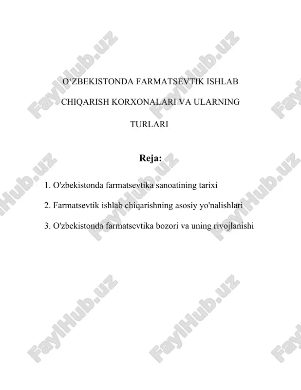 layotgan dori vositalari ichki ehtiyojning 60% ni ta'minlagan. 4. mustaqillikdan keyingi davr (1991 yildan boshlab): o'zbekiston mustaqil davlat bo'lganidan keyin farmatsevtika sanoati modernizatsiya qilinishi boshlandi. 1996-yilda "o'zfarmsanoat" davlat korporatsiyasi tashkil etilib, mahalliy dori vositalari ishlab chiqarishini rivojlantirishga yo'naltirilgan. uning doirasida, 2000-yilga kelib 40 ta farmatsevtika korxonalari ish boshlagan; mamlakatning ichki talabining 30% i yerli mahsulotlar bilan qoplangan. 5. 2010-2020-yillar: bu yillarda investitsiyalar kiritilishi natijasida yangi farmatsevtika korxonalari tashkil etildi. 2019-yilda o'zbekistonda 130 ta farmatsevtika kompaniyasi mavjud bo'lib, ular 2000 dan ortiq dorilarni ishlab chiqargan. mamlakatda sohada band bo'lganlar soni taxminan 10,000 kishini tashkil etgan. 6. hozirgi holat: 2020-yil ma'lumotlariga ko'ra o'zbekistonda farmatsevtika sanoati yalpi ichki mahsulotning (yim) taxminan 1.5% ni tashkil etib, har yili 8-10% ga o'smoqda. 2023-yilga kelib, mahalliy ishlab chiqaruvchilar umumiy ichki bozorda dorilar ta'minotining 50% dan ko'prog'ini ta'minlab kelmoqda. farmatsevtika sanoatini rivojlantirishga qaratilgan dasturlar, iqtisodiy zona va texnologik parklari, mahalliy va xorijiy sarmoyalarni jalb qilishga yordam bermoqda. …