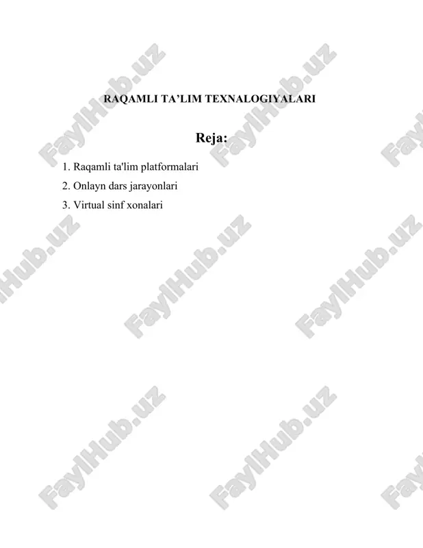tiq mamlakatlarda 100 milliondan ko'proq foydalanuvchilarga ega. 5. **futurelearn**: britaniya kengashi va garvard universiteti o’rtasidagi hamkorlikda yaratilgan futurelearn platformasi 2012-yilda tashkil topgan. futurelearn-da 9 milliondan ortiq foydalanuvchi bor va ularning ta’lim dasturlari 175 dan ortiq universitet va muassasalar tomonidan taqdim etiladi. 6. **duolingo**: bu til o'rganish platformasi 2011-yilda ishga tushirilgan bo'lib, hozirda 500 milliondan ortiq foydalanuvchiga ega. u 30 dan ortiq turli tillarni o’rganishga yordam beradi va ko'plab foydalanuvchilari til o'rganish jarayonlarini gamifikatsiya orqali amalga oshiradi. 7. **alison**: 2007-yilda tashkil etilgan ushbu platforma 20 milliondan ortiq foydalanuvchi va 3,000 dan ortiq bepul kurslarni taklif etadi. alison ta'limning turli sohalarida, jumladan texnologiya, biznes, salomatlik, va til o'rganishda yordam beradi. 8. **linkedin learning**: 2015-yilda lynda.com ni sotib olish orqali ishga tushirilgan ushbu platformada 16 mingdan ortiq kurs mavjud. bularda esa 27 milliondan ortiq foydalanuvchi bilim almashishadi. raqamli ta'lim platformalari ko’pgina qiyinchiliklarni yengillashtiradi va ta’lim oluvchi hamda beruvchilarga ko’plab imkoniyatlar yaratadi. ularda o’quvchilarning …