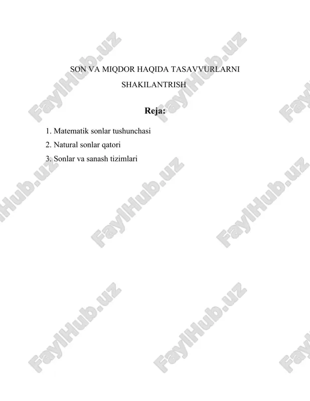 ratsional son sifatida ifodalanmaydigan son bo‘lib, misol uchun √2 yoki π (pi). ularning kashf etilishi matematikaning aniq sonlar tushunchasi bilan bog‘liq bo‘lgan chalkashliklarni bartaraf etishga xizmat qilgan. shuningdek, haqiqiy sonlar to‘plami mavjud bo‘lib, bu to‘plam ratsional va irratsional sonlarni o‘z ichiga oladi. ushbu to‘plam sonlar chizig'ining butun qismini qamrab oluvchi uzluksiz to'plamdir. haqiqiy sonlar ko'plab matematik amallarni amalga oshirish imkonini beradi, ayniqsa, geometrik uzunliklarni o'lchash, limitlar tushunchasini tadqiq etish va uning turli xususiyatlarini o'rganishda. sonlar tushunchasi matematik diagnostikada ham keng qo‘llaniladi. masalan, aniq sonlar nazariyasi, matematik analiz va algebra tushunchalarining o‘rganilishi bilan bog‘liqdir. matematik analizda limitlar, xulosalar va uzluksizlik va hokazo masalalarda haqiqiy sonlar va ularning xususiyatlari ko‘p ish beradi. algebra esa ko‘pincha butun sonlar va ratsional sonlar bilan amallar bajarishga asoslangan. sonlarning yana bir turi murakkab sonlar bo‘lib, ular haqiqiy va mavhum biror sonning qo‘shilmasidan iboratdir. murakkab sonlar z = a + bi shaklida ifodalanib, bu erda a va …