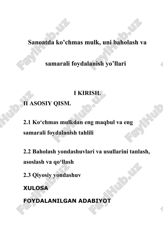hi va xizmat muddati qisqa elementlarning qoldiq tiklash qiymati yig‘indisi o‘rtasidagi farq sifatida hisoblanadi; bartaraf etib bo‘lmaydigan jismoniy eskirish qiymati eskirish darajasining eskirishni hisoblash bazasiga ko‘paytmasi sifatida hisoblanadi. xizmat muddati qisqa elementlar, ya’ni yaxshilashning xizmat muddati mobaynida vaqti-vaqti bilan almashtirishni talab etadigan elementlar bo‘yicha bartaraf etib bo‘lmaydigan jismoniy eskirish qiymatini hisoblash quyidagi tartibda amalga oshiriladi: bartaraf etib bo‘lmaydigan jismoniy eskirish darajasi elementlar haqiqiy yoshining ularning umumiy jismoniy xizmati (foydalanish normativ muddati)ga nisbati sifatida hisoblanadi; eskirishni hisoblash bazasi elementning tiklash qiymati (almashtirish qiymati) bilan uning bartaraf etib bo‘ladigan jismoniy eskirishi o‘rtasidagi farq sifatida hisoblanadi; bartaraf etib bo‘lmaydigan jismoniy eskirish qiymati eskirish darajasining eskirishni hisoblash bazasiga ko‘paytmasi sifatida hisoblanadi. xizmat muddati qisqa elementlardan foydalanish muddatlari turli ahamiyatga molik binolar va inshootlarni ta’minlash va ulardan foydalanishga doir tegishli ma’lumot materiallari bo‘yicha olinadi. funksional eskirish qiymatini aniqlashda baholovchi bartaraf etib bo‘ladigan funksional eskirish va bartaraf etib bo‘lmaydigan funksional eskirishni hisoblaydi. yaxshilash ayrim elementlarining yo‘qligi, …
