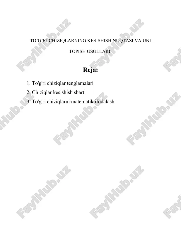 mas faqat ular bir xil qiyalik bo'lishi kerak, ya'ni m1 = m2. agar ikki chiziq perpendikulyar bo'lsa, ularning qiyaliklari bir-birining o'ta teskari chorilariga teng bo'lishi kerak: m1 * m2 = -1. bundan tashqari, chiziqlar tenglamalarini parametrik shaklda ifodalash mumkin, ya'ni birinchi darajali parametrlar orqali har qanday nuqta topilishi mumkin. bu shakl geometrik dolzarb masalalarni yechishda juda osonliklar taqdim etishi mumkin. muammolari yoki masala bor bo'lsa tenglamalarni grafik qilish orqali to'g'ri chiziqning qayerdan o'tayotganligini, uning bir-biriga nisbatan qanday turishini va joylashuvidagi tafsilotlarini ko'rish mumkin. grafik holda esa, to'g'ri chiziq har doim to'g'ri bo'ladi va cheksizlikka cho'ziladi. bundan tashqari, to'g'ri chiziq nuqtasiga eng qisqa masofani topish uchun normal tenglama ishlatiladi. to'g'ri chiziqlar tenglamalari har qanday muhandislik, fizika, iqtisodiyot yoki statistik uchun muhim vosita hisoblanadi va ko'pchilik nazariy va amaliy masalalarni yechishda ishlatiladi. to'g'ri chiziqlar turli shakllarda prezentatsiyalangan bo'lishi mumkin, lekin ular tahlil qilishda bosh prinsiplar o'zgarmaydi. har bir tenglama turli vazifalarga qarab …