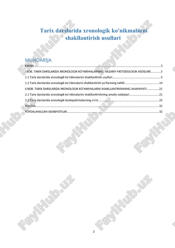 larni tarixiy voqealarni to'g'ri ketma-ketlikda tartibga solishga chaqirish uchun xronologik tartiblash mashqlaridan foydalanishlari mumkin. ushbu amaliy yondashuv talabalarni voqealar o'rtasidagi vaqtinchalik munosabatlarni tanqidiy tahlil qilishga, ularning tashkiliy qobiliyatlari va tarixiy aniqligini oshirishga majbur qiladi. yana bir qimmatli strategiya turli tarixiy davrlarni solishtirish va qarama-qarshi qo'yishni o'z ichiga oladi. davrlar orasidagi qarama-qarshiliklarni o'rganish orqali o'quvchilar naqshlarni aniqlashga, parallelliklarni chizishga va turli vaqt davrlarini belgilaydigan davomiylik va o'zgarishlarni tushunishga da'vat etiladi. bu qiyosiy tahlil nafaqat o‘quvchilarning tarixiy kontekstlar haqidagi tushunchalarini boyitibgina qolmay, balki ularda umumiy mavzularni ajratib ko‘rsatish va mazmunli xulosalar chiqarish qobiliyatini ham rivojlantiradi. kurs ishining maqsadi va vazifalari. tarix darslarida xronologik ko'nikmalarni oshirish uchun o'qituvchilar turli xil samarali usullar va strategiyalardan foydalanishlari mumkin. ushbu usullardan ba'zilari: 1. vaqt jadvallaridan foydalanish: talabalarni xronologik tartibni va voqealar o'rtasidagi o'zaro bog'liqlikni tasavvur qilish uchun tarixiy voqealarning vaqt jadvallarini yaratishga undash. 2. xronologik saralash mashqlari: talabalarga tarixiy voqealarni to'g'ri xronologik ketma-ketlikda joylashtirishlari kerak bo'lgan …