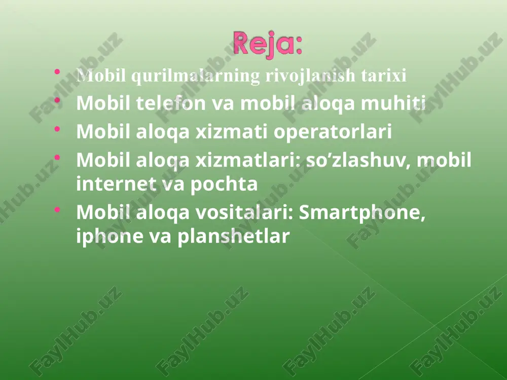 oydalanish imkoniyatlarini beruvchi telefon tarmog‘i tashkil etildi. telefon tarmog‘i masshtabi kengligi va murakkabligidan qat’iy nazar, uch guruhga birlashtirish mumkin bo‘lgan elementlardan tashkil etiladi: •abonent terminallari (odatda — telefon apparati); •aloqa liniyasi (abonentlik va birlashtiruvchi liniyalar); • kommutatsiya markazi va telefon stansiyalari. to'lov telefonlari 1889 yilda tanga bilan ishlaydigan telefon konnektikut shtatidagi xartfordlik uilyam grey tomonidan patentlangan. greyning to'lov telefoni birinchi bo'lib xartford bankida o'rnatildi va ishlatildi. sensorli telefonlar western electric, at&t kompaniyasining ishlab chiqarish sho'ba korxonasi tadqiqotchilari 1940 yillarning boshlaridan beri telefon ulanishini boshlash uchun impulslardan emas, balki ohanglardan foydalanish bo'yicha tajriba o'tkazdilar. biroq, 1963 yilgacha, nutq bilan bir xil chastotani ishlatadigan ikki tonli ko'p chastotali signalizatsiya tijorat uchun foydalidir. 1986 yilda federal aloqa komissiyasi simsiz telefonlar uchun 47 dan 49 mgts gacha bo'lgan chastota diapazonini berdi. 1994 yilda raqamli simsiz telefonlar va 1995 yilda raqamli tarqalish spektri (dss) mos ravishda joriy etildi eng qadimgi mobil telefonlar transport vositalariga mo'ljallangan …