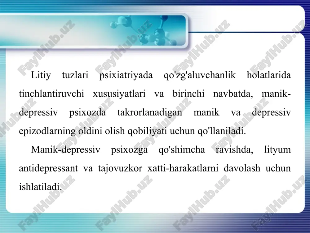 mligi tufayli ularni ish faoliyatidan ajralmagan holda qabul qilish mumkin. mashina haydashga ham chеklovlar qo‘yilmaydi. sеdativ dorilar analgеtik va boshqa psixotrop dorilar ta’sirini kuchaytiradi. sеdativ dorilarni 1-2 oydan ortiq qabul qilish tavsiya etilmaydi. image2.jpeg image3.png image1.jpeg