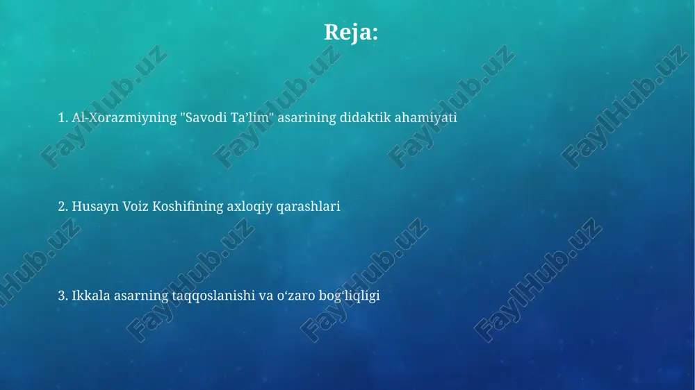 amalda qoʻllashga yordam beradi. asarning ahamiyati va dolzarbligi husayn voiz koshifiyning axloqiy qarashlari, 5 asosiy fazilatga asoslangan tarbiya tizimi orqali, zamonaviy taʼlim tizimiga 3 ta muhim qoʻshimchalarni taklif qiladi. asarning dolzarbligi, 21-asrning globallashuv sharoitida, insonparvarlik va milliy qadriyatlarni targʻib qilishga qaratilgan pedagogik yondashuvlarni taklif qilishi bilan belgilanadi. asarning didaktik ahamiyati asarda 5 ta asosiy bob mavjud boʻlib, har bir bob oʻquvchilarning turli yosh va bilim darajalariga moslashtirilgan. ushbu asarning didaktik ahamiyati, til oʻrganish usullarining 10 ga yaqin turini taklif qilishi va ularning amaliy qoʻllanilishini koʻrsatishi bilan bogʻliq. husayn voiz koshifiyning axloqiy qarashlari husayn voiz kashifiyning axloqiy qarashlari, 7 asosiy fazilatga asoslangan bo'lib, ulardan biri adolatlilik, ikkinchisi esa halollik va poklik edi, bu esa uning 10 ga yaqin asarlarida aks etgan. kashifiyning ta'limiy axloqiy tizimi, 5 ta asosiy tarkibiy qism – ilm, amaliyot, imon, mehr-oqibat va sabr-toqatga – asoslangan bo'lib, uning asarlarida batafsil bayon etilgan. matn tahlili va mazmuniy xususiyatlari "savodi …