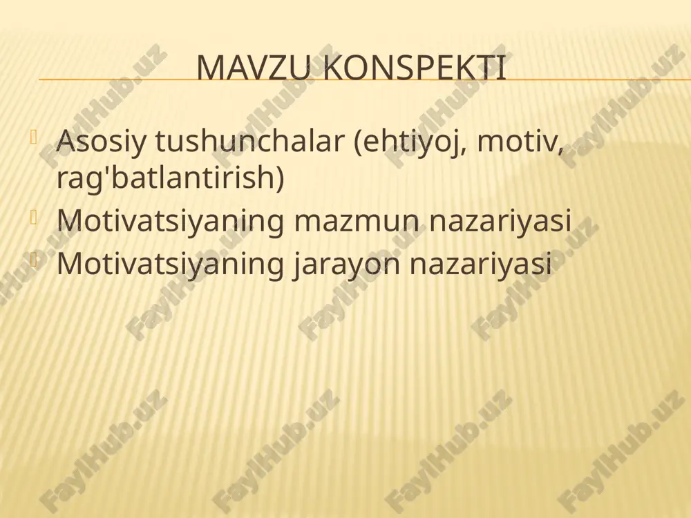 . 10 vazifa: ishning motivatsion xususiyatlari ishlash xususiyatlari ishchi siz o'zingiz 1. yaxshi hamrohlar 2. yaxshi xo'jayin 3. siz bilim, ko'nikma, ko'nikmalardan foydalanishingiz mumkin 4. hissalaringiz uchun e'tirofga ega bo'ling 5. yaxshi maosh va mukofotlar 6. ko'tarilish, martaba o'sishi uchun imkoniyat 7. shaxsiy javobgarlik taqdim etilgan 8. mehnatni muhofaza qilish 9. yaxshi mehnat sharoitlari va xavfsizlik 10. ish talabchan, qiyin va muhim. 11. qo'shimcha mukofotlar beradi 12. shaxsiy o'sish, o'rganish, rivojlanish imkoniyatini beradi "x" va " y " mcgregor nazariyasi "x" nazariyasi: ish uchun odam: dastlab dangasa; ishlashni yoqtirmaydi; tashabbus ko'rsatmaydi; xavfsizlikni xohlaydi; buni afzal ko'radi led; har kuni kerak dan e'tibor yetakchi y " nazariyasi : ishdagi odam: dastlab iste'dodli; ishlashni yaxshi ko'radi; javobgarlikni olishga tayyor; ta'lim va rivojlanishga ehtiyoj bor; boshqaruv qarorlarini qabul qilishda ishtirok etish tendentsiyasini ko'rsatadi o'zini o'zi boshqarishga qodir va doimiy vasiylikka muhtoj emas z " nazariyasi 1981 yilda ouchi boshqaruv uslubiga yana bir yondashuvni …