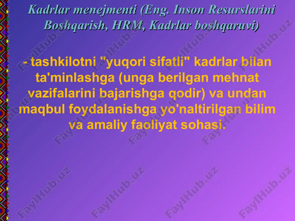 imlarni boshqarishning asosiy usullari quyidagilarni o'z ichiga oladi. rahbarlar birinchi darajali menejerlar yoki operatsion menejerlar deb ham ataladigan yosh menejerlar to'g'ridan-to'g'ri ishchilar va boshqa xodimlar (menejerlar bo'lmaganlar) ustidan joylashgan tashkiliy darajadir. kichik boshliqlar (yoki nazoratchilar) asosan ushbu vazifalarning to'g'ri bajarilishi to'g'risida doimiy ravishda ma'lumot berish uchun ishlab chiqarish topshiriqlarining bajarilishini nazorat qiladilar. ushbu darajadagi menejerlar ko'pincha xom ashyo va asbob-uskunalar kabi ularga ajratilgan resurslardan bevosita foydalanish uchun javobgardirlar. ushbu darajadagi lavozim uchun odatiy nom - bu master, smena ustasi, serjant, bo'lim boshlig'i, bosh hamshira, biznes maktabida boshqaruv bo'limi boshlig'i. umuman olganda menejerlarning aksariyati quyi menejerlardir. aksariyat odamlar o'zlarining rahbarlik lavozimlarini shu darajadan boshlaydilar. kichik menejerlar ishining tavsifi tadqiqotlar shuni ko'rsatadiki, quyi darajadagi menejerning ishi zich va xilma-xil. bu tez-tez uzilishlar, bir vazifadan ikkinchisiga o'tish bilan tavsiflanadi. magistr tomonidan qabul qilingan qarorlarni amalga oshirish vaqti deyarli har doim ikki haftadan kam vaqt ichida amalga oshiriladi. hunarmandlar ish vaqtining yarmiga yaqini aloqada …