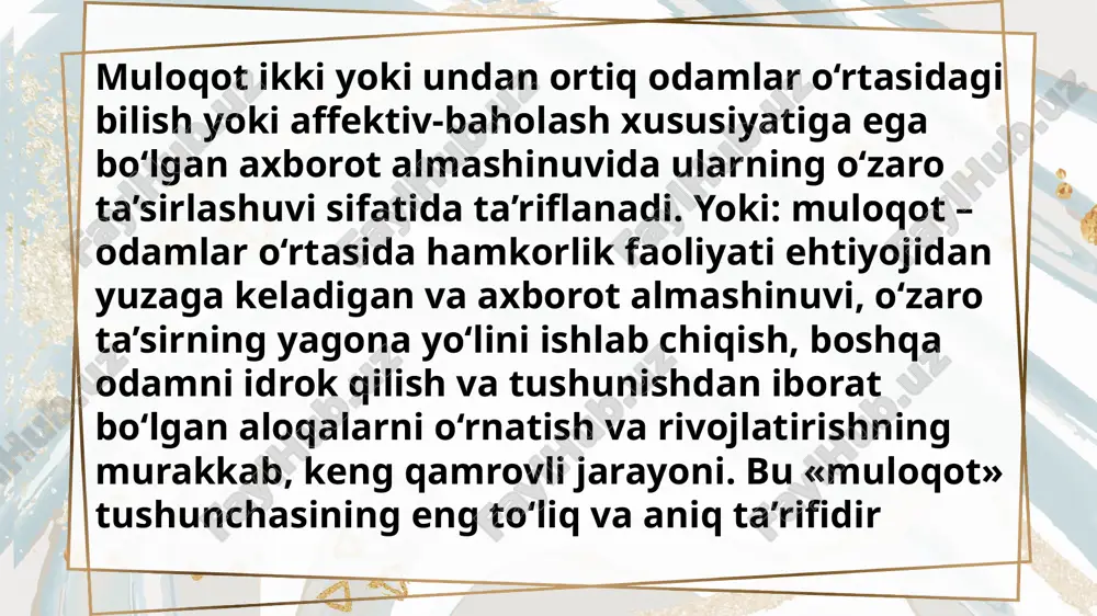 and made into film. add your text here the user can perform the presentation on a projector or computer, and the powerpoint can be printed out and made into film. add your text here enter title click here to add content of the text, and briefly explain your point of view. instrumental muloqot sifatida mustaqil ehtiyoj bilan rag‘batlantirilmaydigan, maqsadga aylanmagan, lekin muloqot aktining o‘zidan qoniqishdan tashqari, qandaydir boshqa maqsadga qaratilgan muloqotni keltirish mumkin. maqsadli – bu o‘z holicha maxsus ehtiyojni, ushbu vaziyatda muloqotga bo‘lgan ehtiyojni qondirish vositasi bo‘lib xizmat qiluvchi muloqot. add your text here the user can perform the presentation on a projector or computer, and the powerpoint can be printed out and made into film. add your text here the user can perform the presentation on a projector or computer, and the powerpoint can be printed out and made into film. add your text here the user can …
